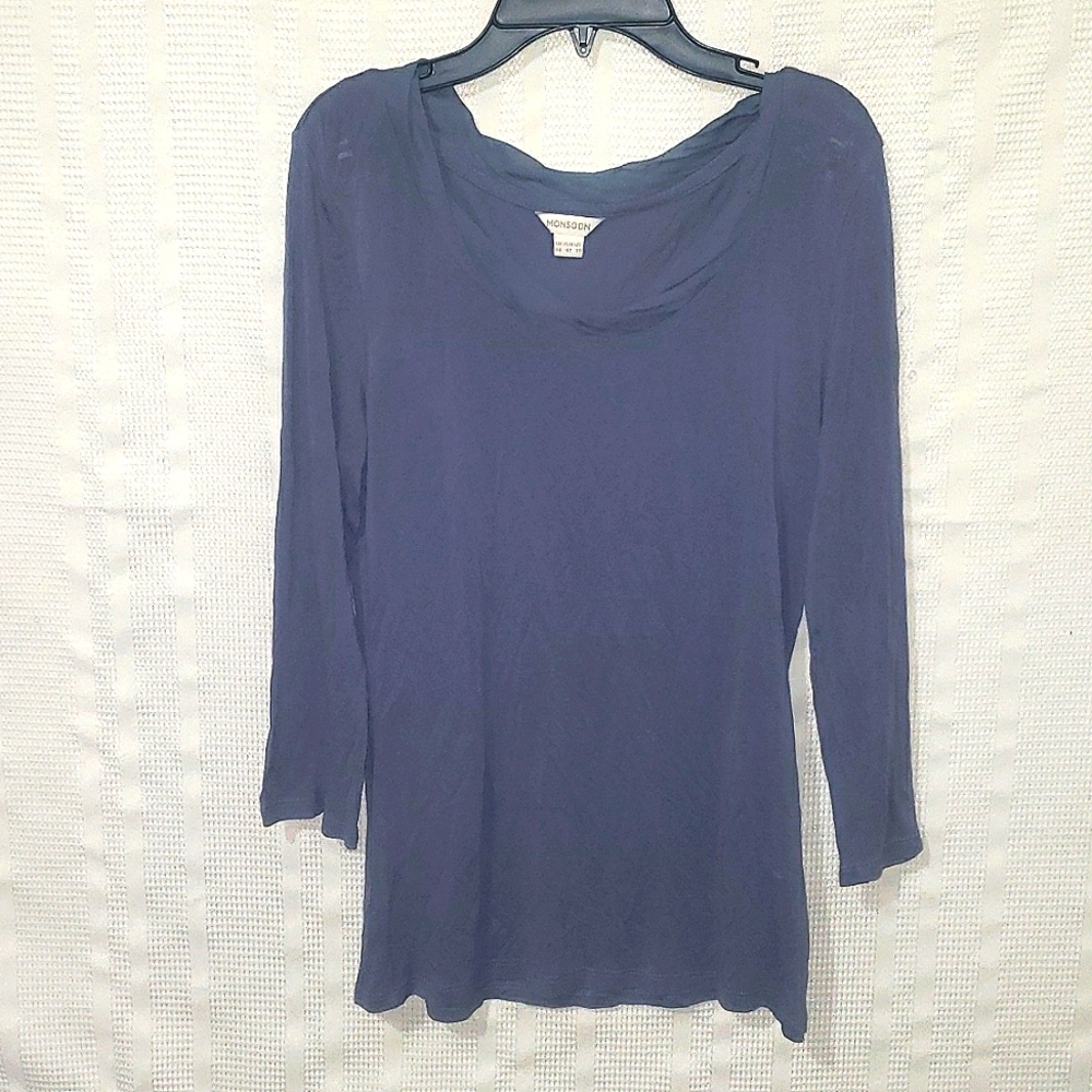 Monsoon Women's Long Sleeve Tee Scoop Neck Size- 10 Blue